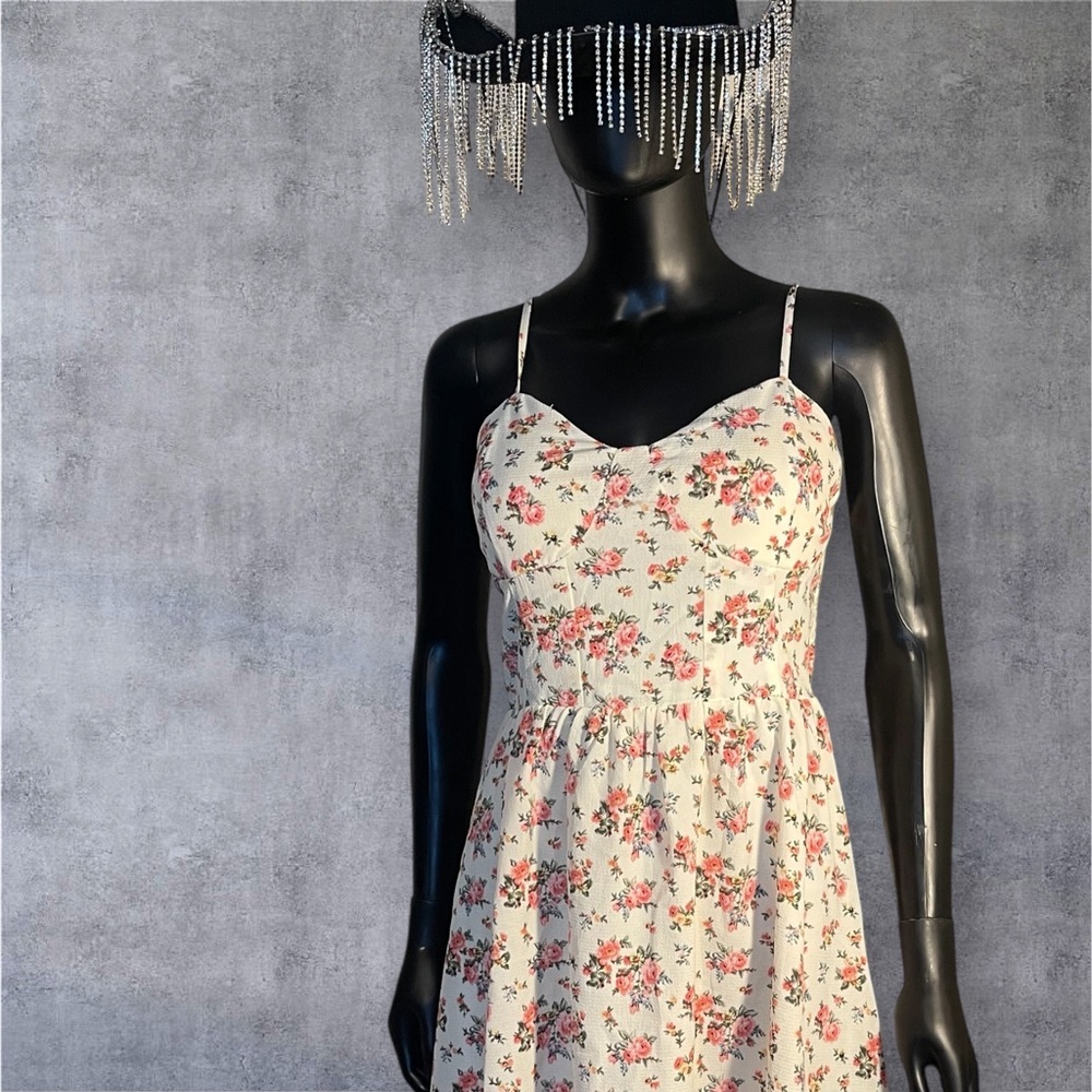 Mind Code Floral Midi Dress - Cream and Pink